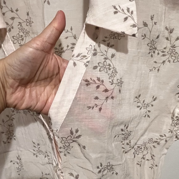 Pleione Women Small Blouse Button Gauze Lightweigh Ruffled Sleeve Floral Cottage - Picture 6 of 7